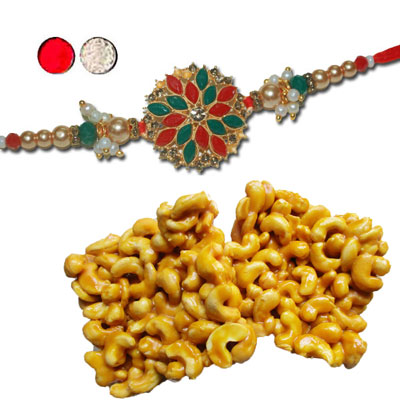 "AMERICAN DIAMOND (AD) RAKHIS -AD 4220 A, 250gms of KajuPakam - Click here to View more details about this Product